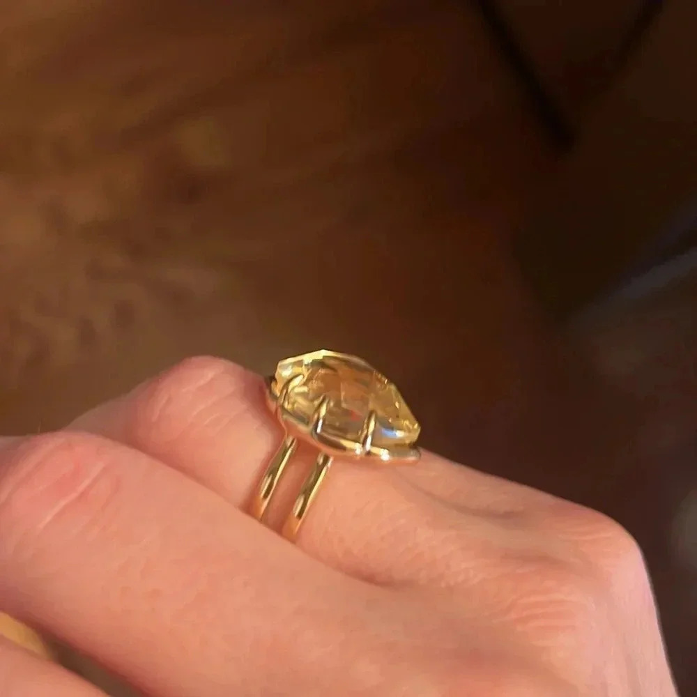 Stella & Dot Statement Cocktail Ring Canary Yellow Stone Gold Adjustable - Picture 2 of 8